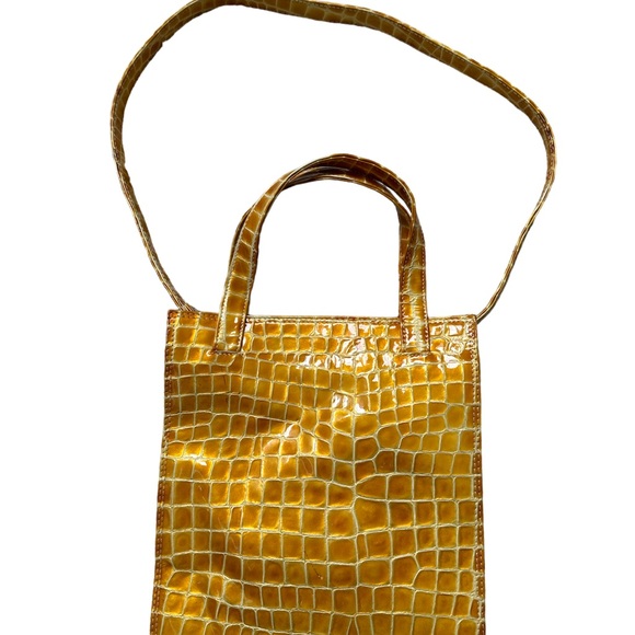 Revillon Bianco Pearlized patent leather yellow faux croc tote.  Made in Italy. - Picture 2 of 7